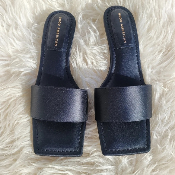 New Good American Womens Black Satin Kickstand Slide Sandal Mules Black Size 9 - Picture 6 of 12